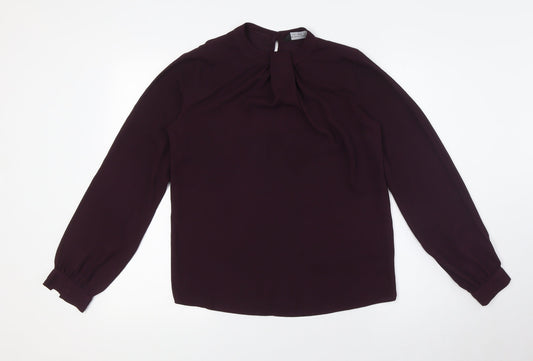 Dorothy Perkins Womens Purple Polyester Basic Button-Up Size 8 Mock Neck