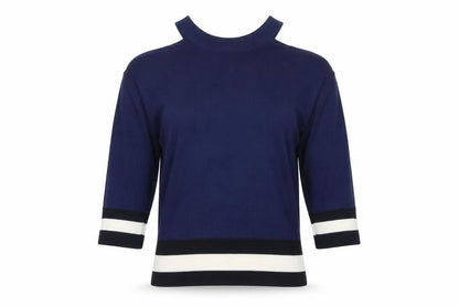 Tortona Womens Blue Crew Neck Polyester Pullover Jumper Size S - Cold Shoulder
