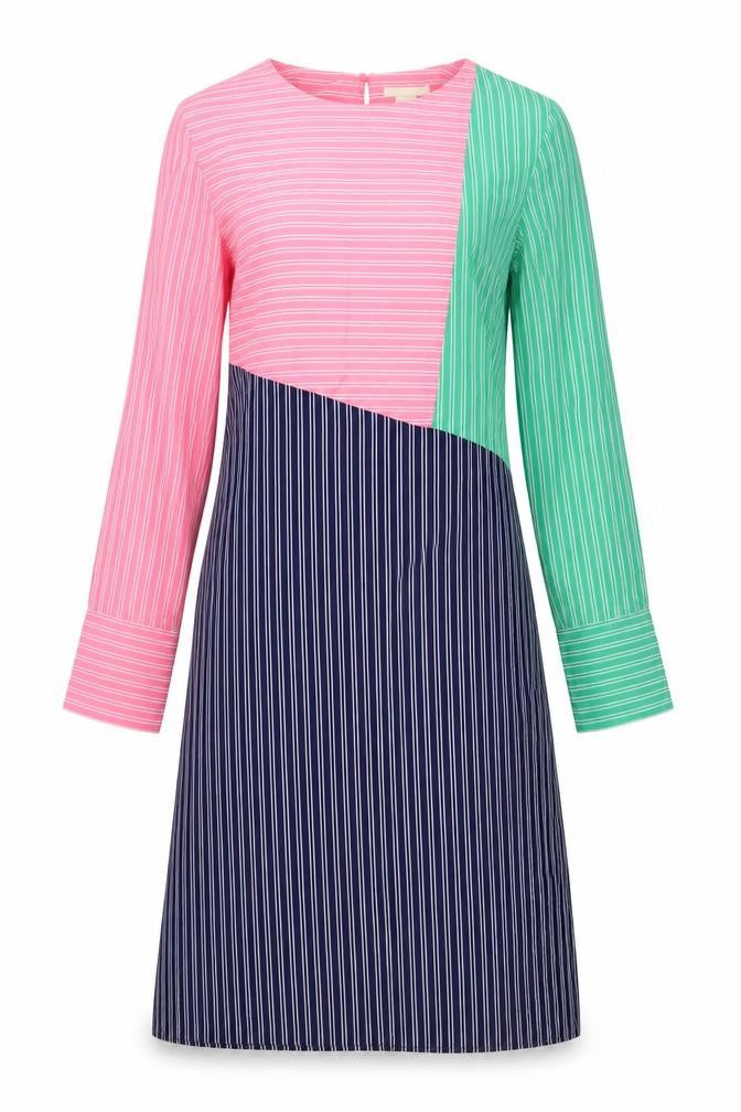 H&M Womens Blue Striped Viscose A-Line Size 8 Round Neck Button