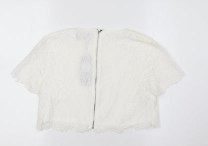 Boohoo Womens White Cotton Cropped Button-Up Size 10 Round Neck