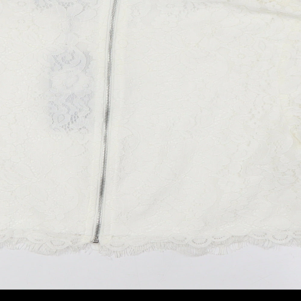 Boohoo Womens White Cotton Cropped Button-Up Size 10 Round Neck