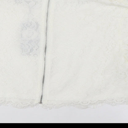 Boohoo Womens White Cotton Cropped Button-Up Size 10 Round Neck