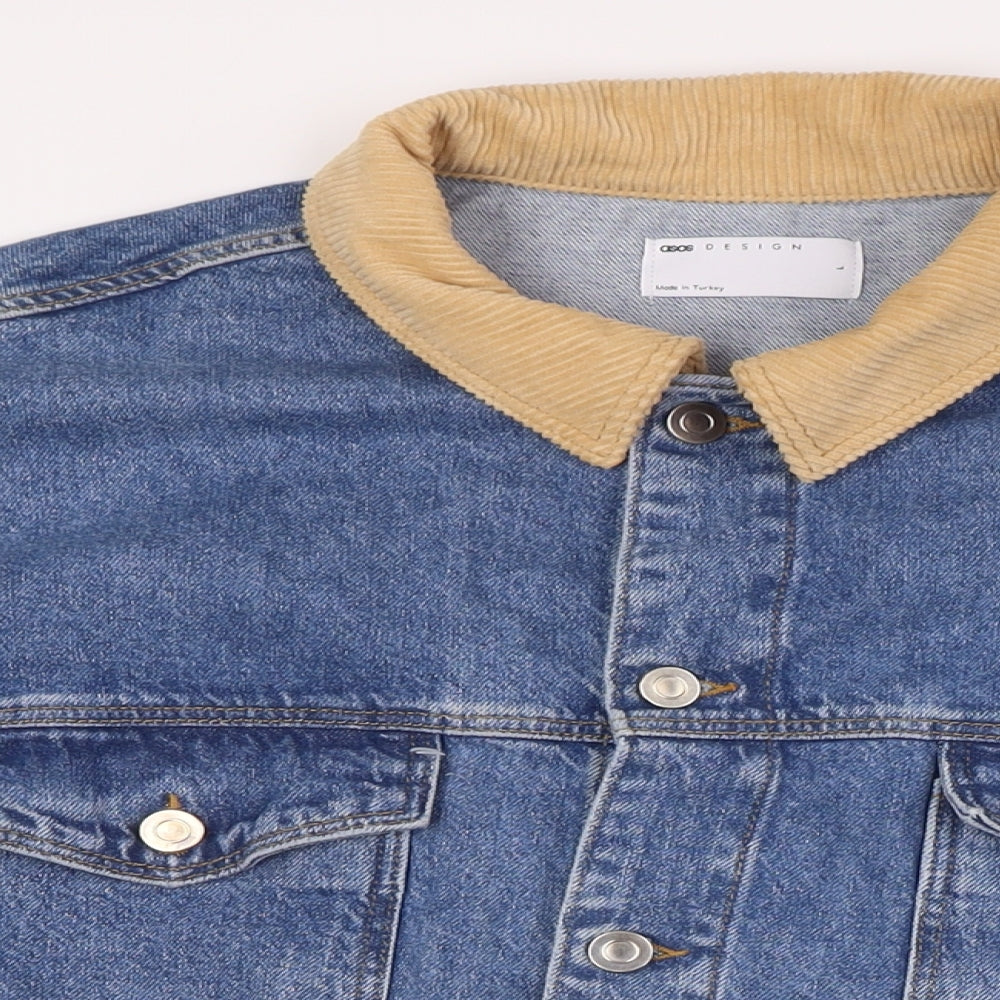 ASOS Mens Blue Jacket Size L Button - Cord Collar