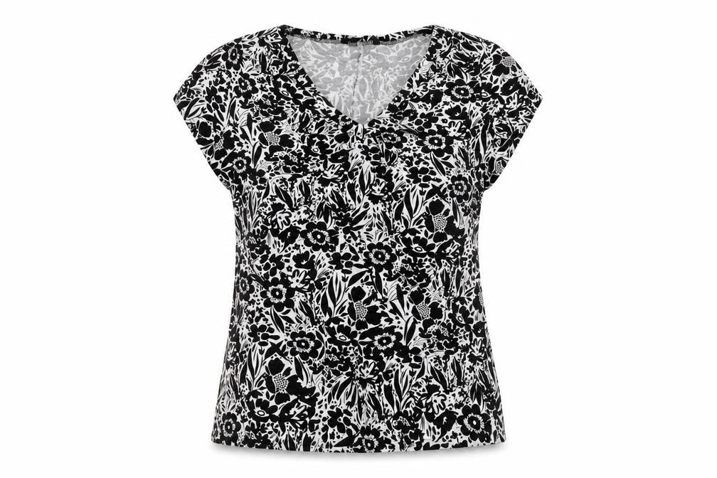 Bonmarché Womens White Floral Viscose Basic T-Shirt Size 20 V-Neck