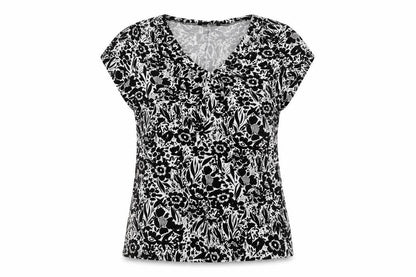 Bonmarché Womens White Floral Viscose Basic T-Shirt Size 20 V-Neck