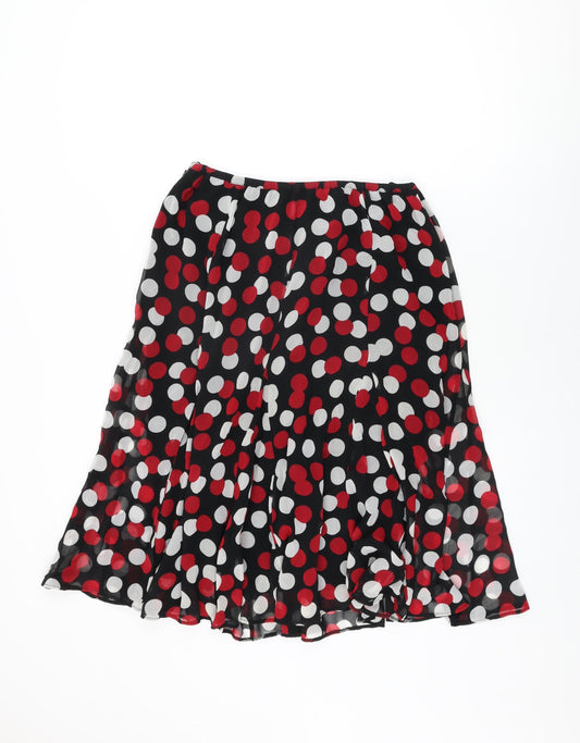 Marks and Spencer Womens Black Polka Dot Polyester Swing Skirt Size 18 Zip