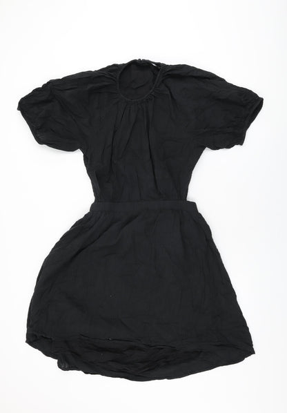 New Look Womens Black Cotton Shift Size 18 Round Neck Button