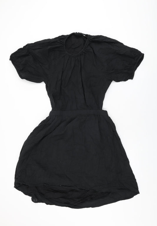 New Look Womens Black Cotton Shift Size 18 Round Neck Button