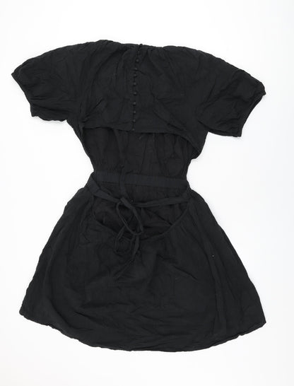 New Look Womens Black Cotton Shift Size 18 Round Neck Button