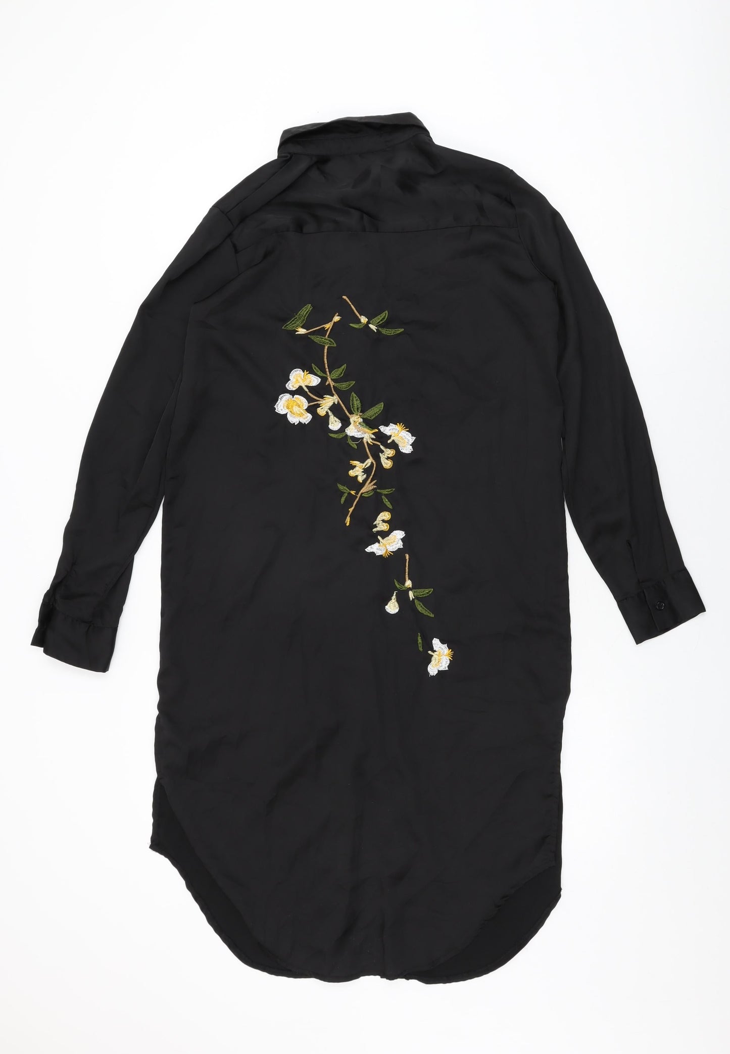 Missguided Womens Black Floral Polyester Shirt Dress Size 10 Collared Button