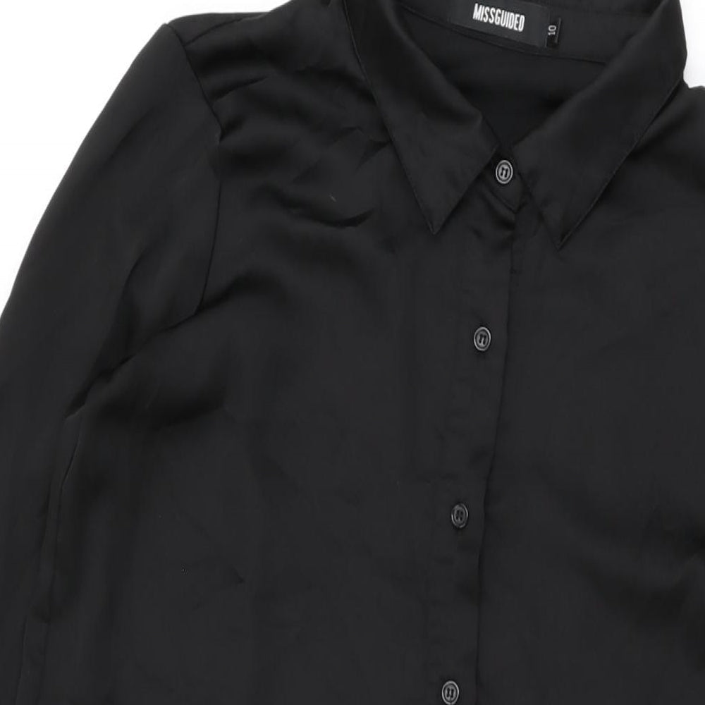 Missguided Womens Black Floral Polyester Shirt Dress Size 10 Collared Button