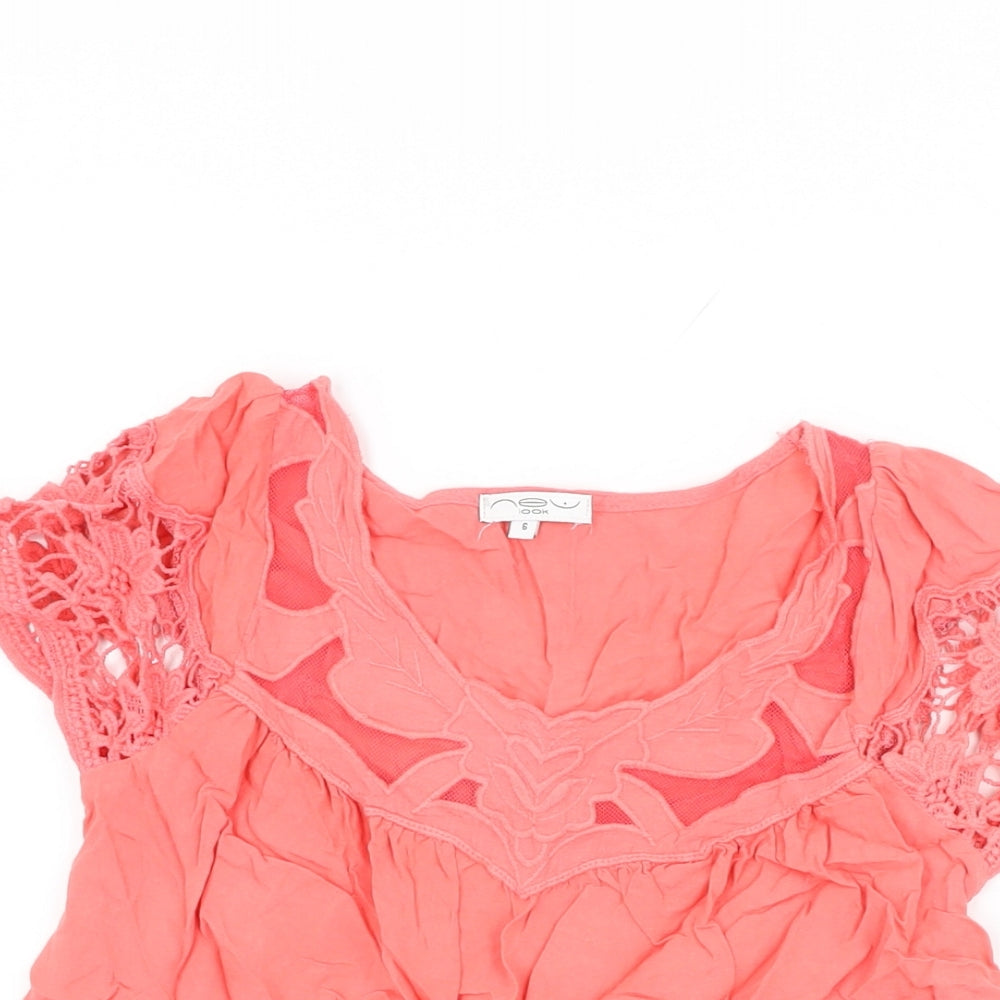 Womens UK Size 6 New Look Pink Basic T-Shirt