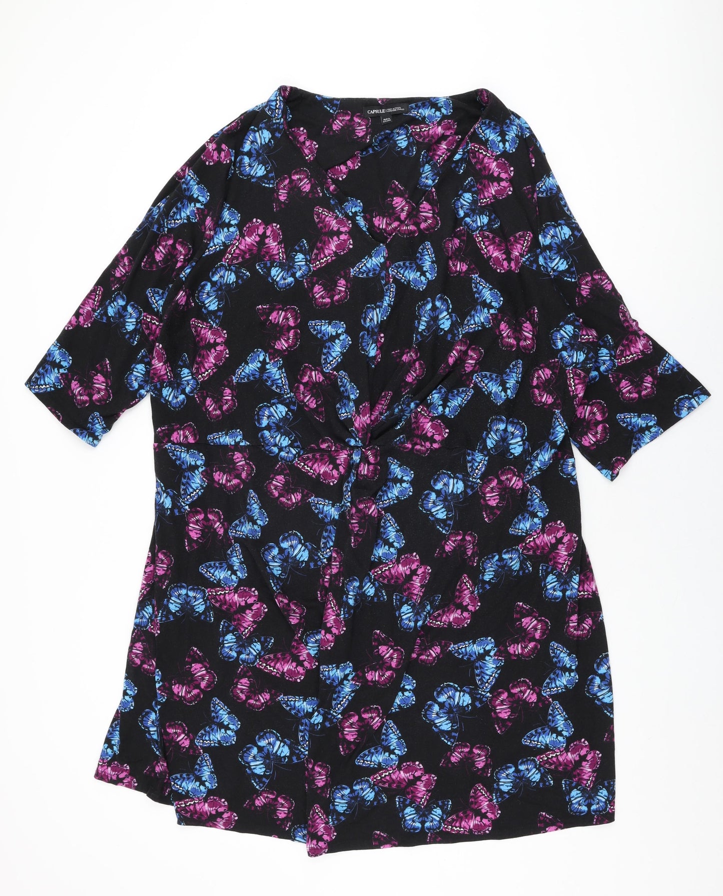 Capsule Womens Black Geometric Polyester Shift Size 30 V-Neck Pullover