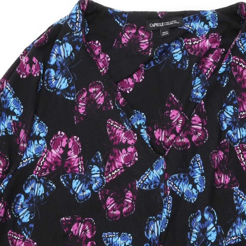 Capsule Womens Black Geometric Polyester Shift Size 30 V-Neck Pullover