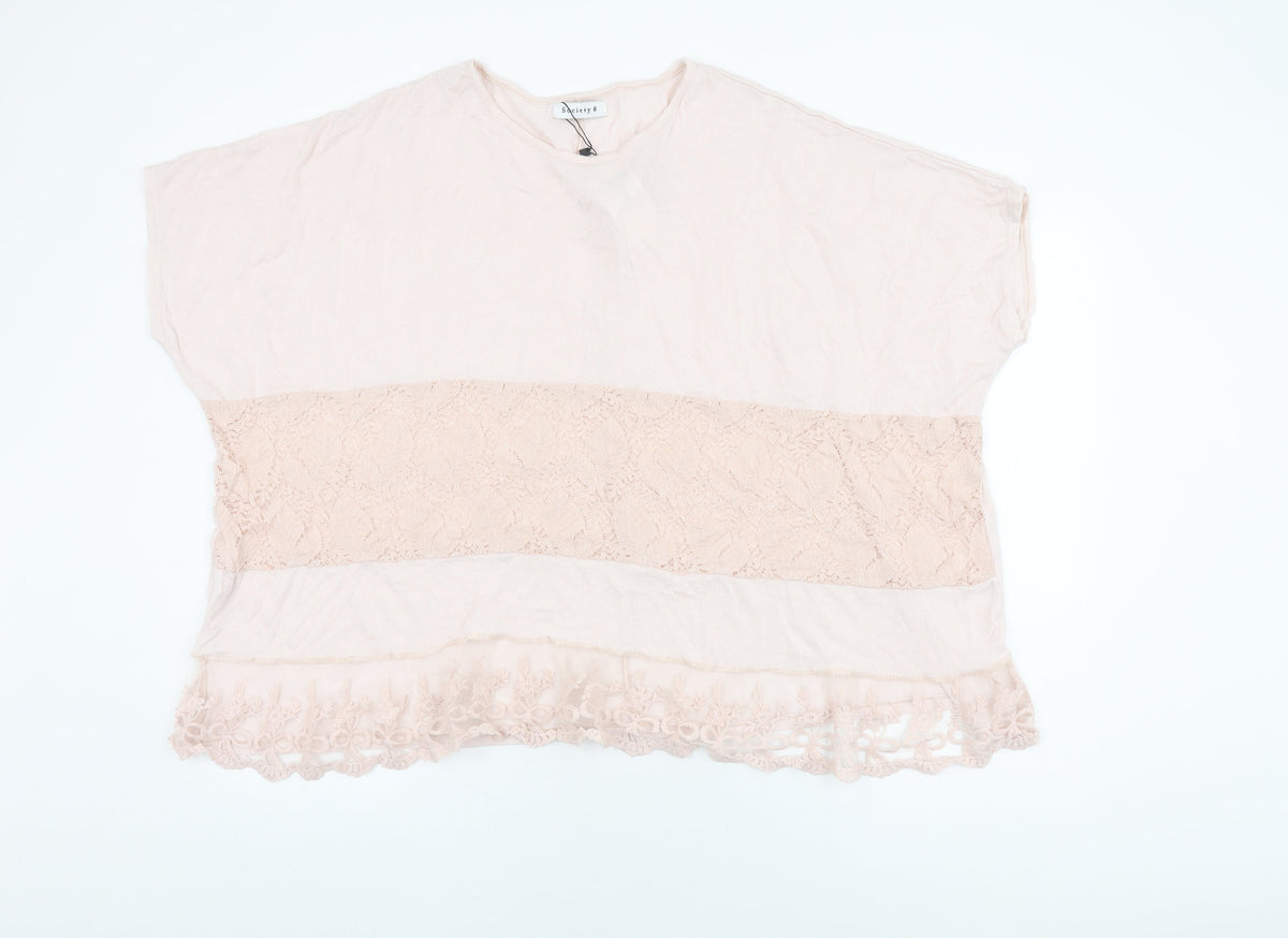 Society Womens Pink Viscose Basic T-Shirt Size 8 Round Neck