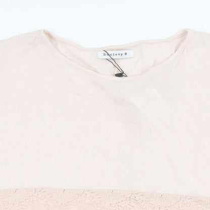 Society Womens Pink Viscose Basic T-Shirt Size 8 Round Neck