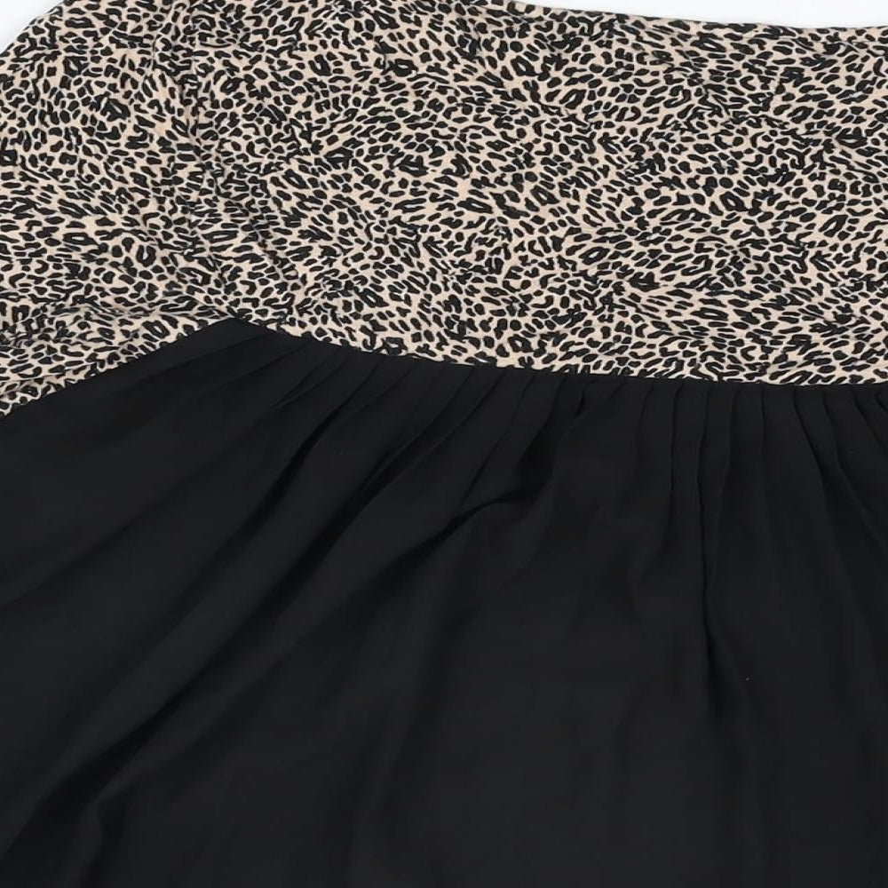 Marks and Spencer Womens Beige Animal Print Viscose Basic T-Shirt Size 10 Round Neck