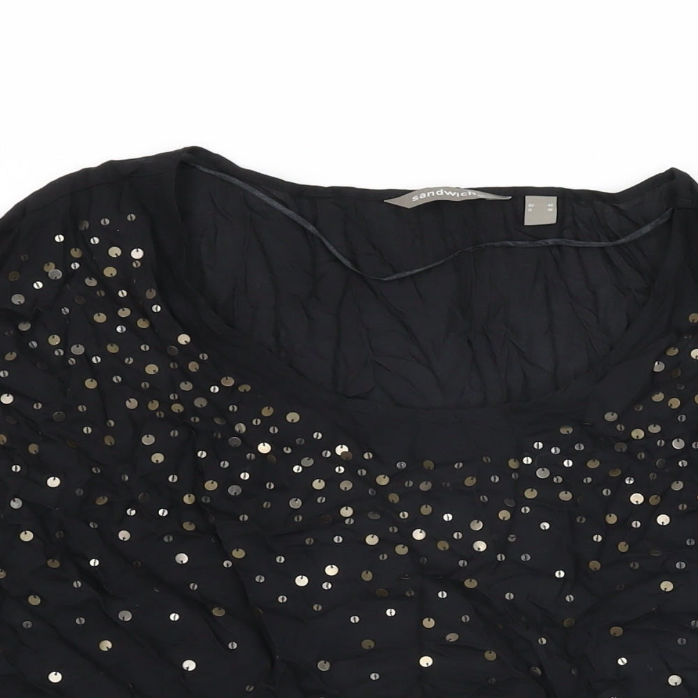 Sandwich Womens Black Viscose Basic T-Shirt Size 16 Round Neck