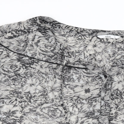 Ellos Womens Grey Floral Polyester Basic Button-Up Size 32 Round Neck