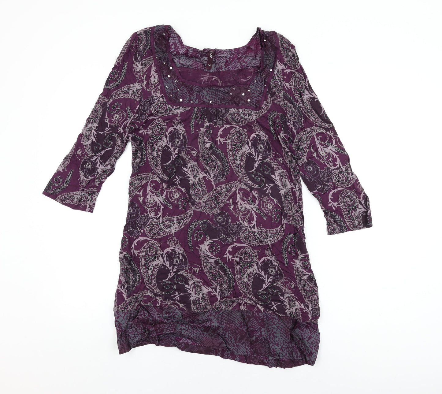 NEXT Womens Purple Geometric Viscose Shift Size 14 Square Neck Pullover