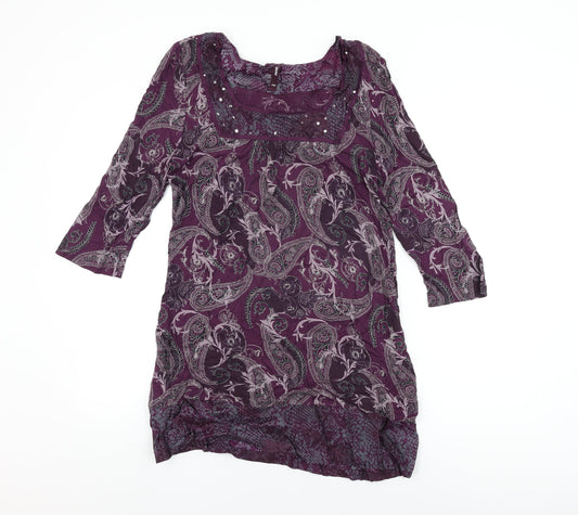 NEXT Womens Purple Geometric Viscose Shift Size 14 Square Neck Pullover