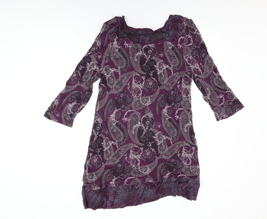 NEXT Womens Purple Geometric Viscose Shift Size 14 Square Neck Pullover