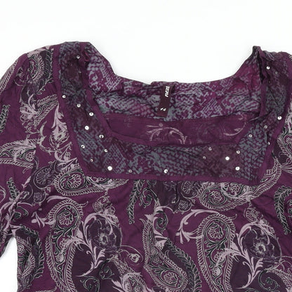 NEXT Womens Purple Geometric Viscose Shift Size 14 Square Neck Pullover
