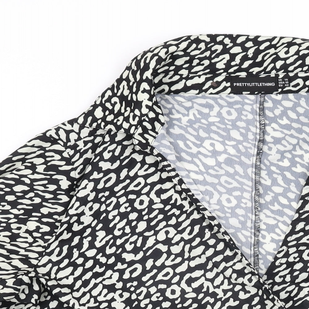 Womens UK Size 14 PRETTYLITTLETHING Black Wrap Blouse