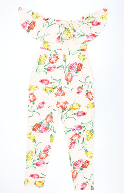 Girls On Film Womens Pink Floral Polyester Jumpsuit One-Piece Size 12 L29 in Pullover