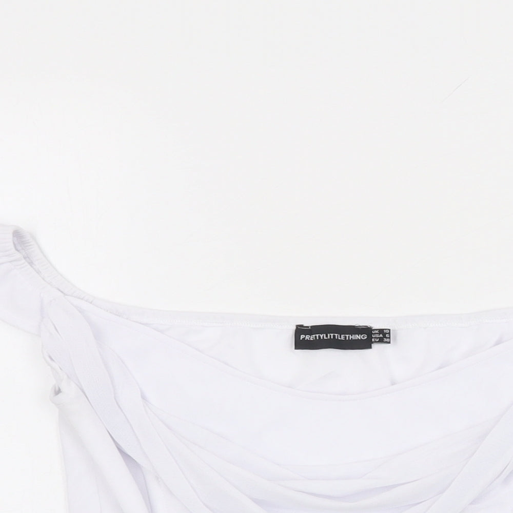 Womens UK Size 10 PRETTYLITTLETHING White Cropped T-Shirt