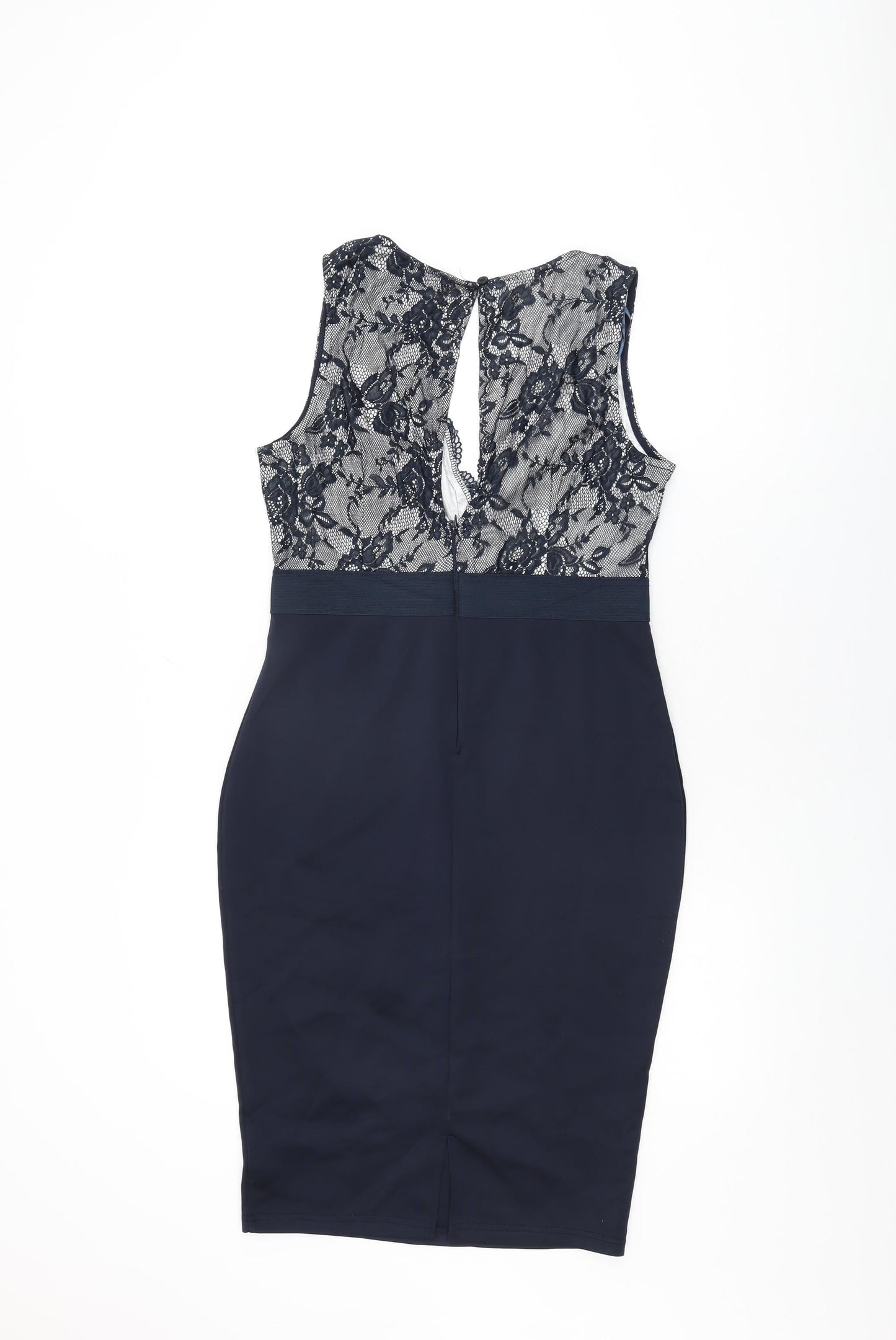 AX Paris Womens Blue Floral Polyester Bodycon Size 12 V-Neck Zip