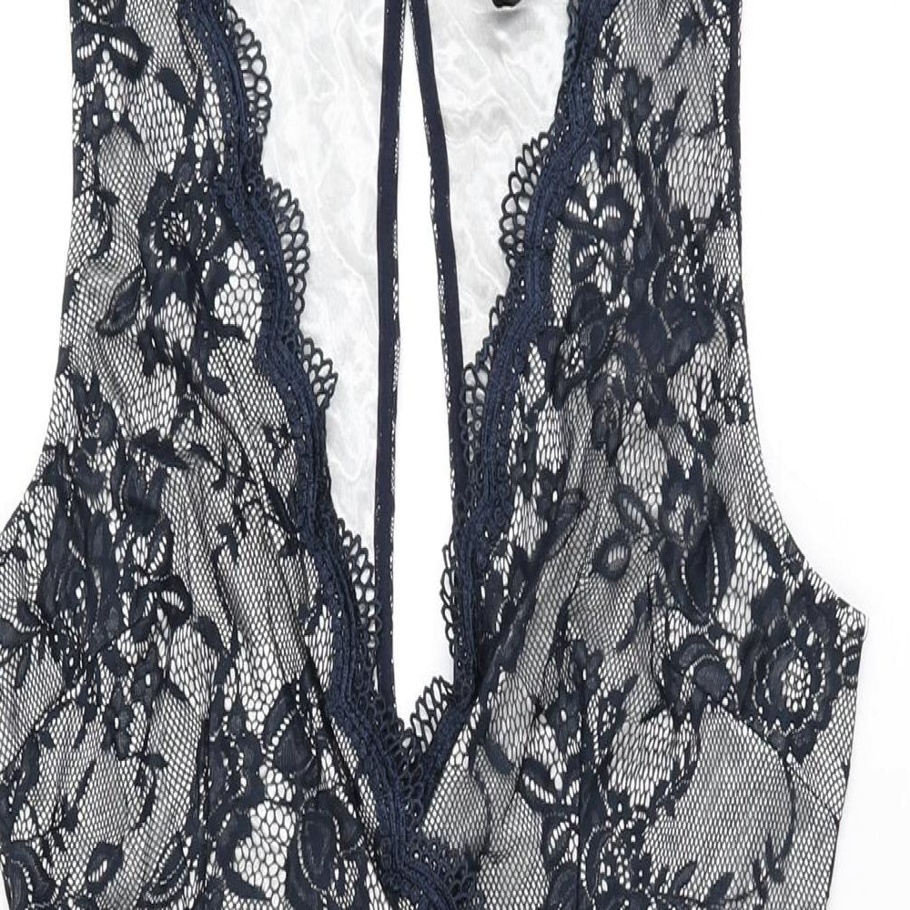 AX Paris Womens Blue Floral Polyester Bodycon Size 12 V-Neck Zip