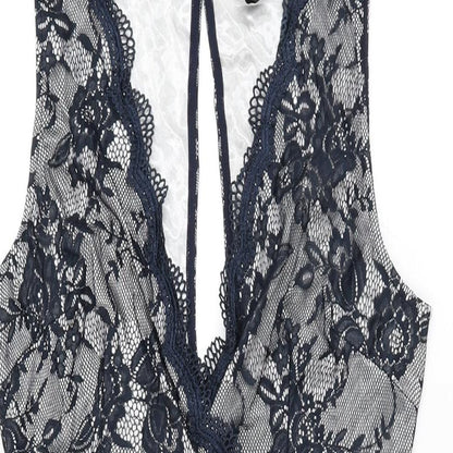 AX Paris Womens Blue Floral Polyester Bodycon Size 12 V-Neck Zip