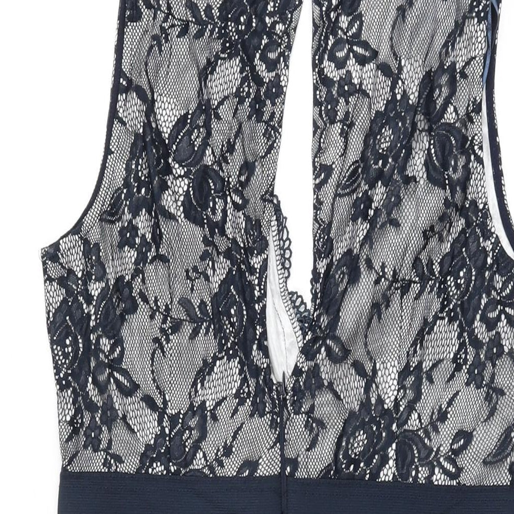 AX Paris Womens Blue Floral Polyester Bodycon Size 12 V-Neck Zip