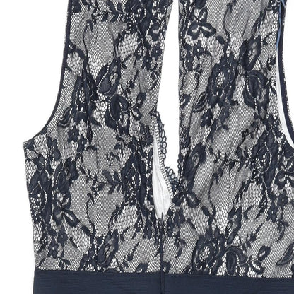 AX Paris Womens Blue Floral Polyester Bodycon Size 12 V-Neck Zip