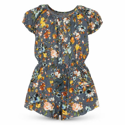 Next Girls Grey Floral Viscose Playsuit One-Piece Size 6 Years Button