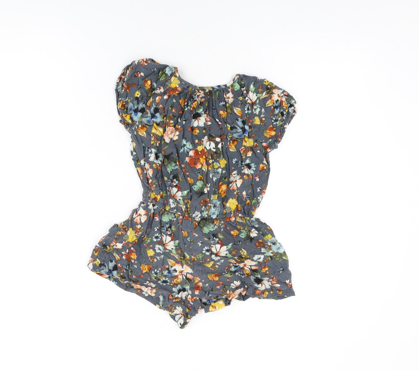 NEXT Girls Grey Floral Viscose Playsuit One-Piece Size 6 Years Button