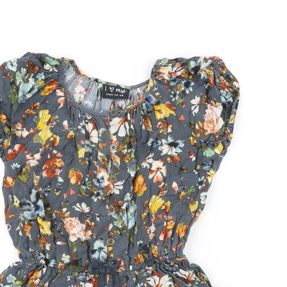 NEXT Girls Grey Floral Viscose Playsuit One-Piece Size 6 Years Button