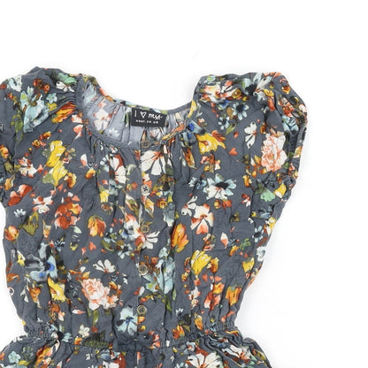 NEXT Girls Grey Floral Viscose Playsuit One-Piece Size 6 Years Button