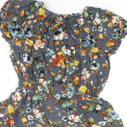 NEXT Girls Grey Floral Viscose Playsuit One-Piece Size 6 Years Button