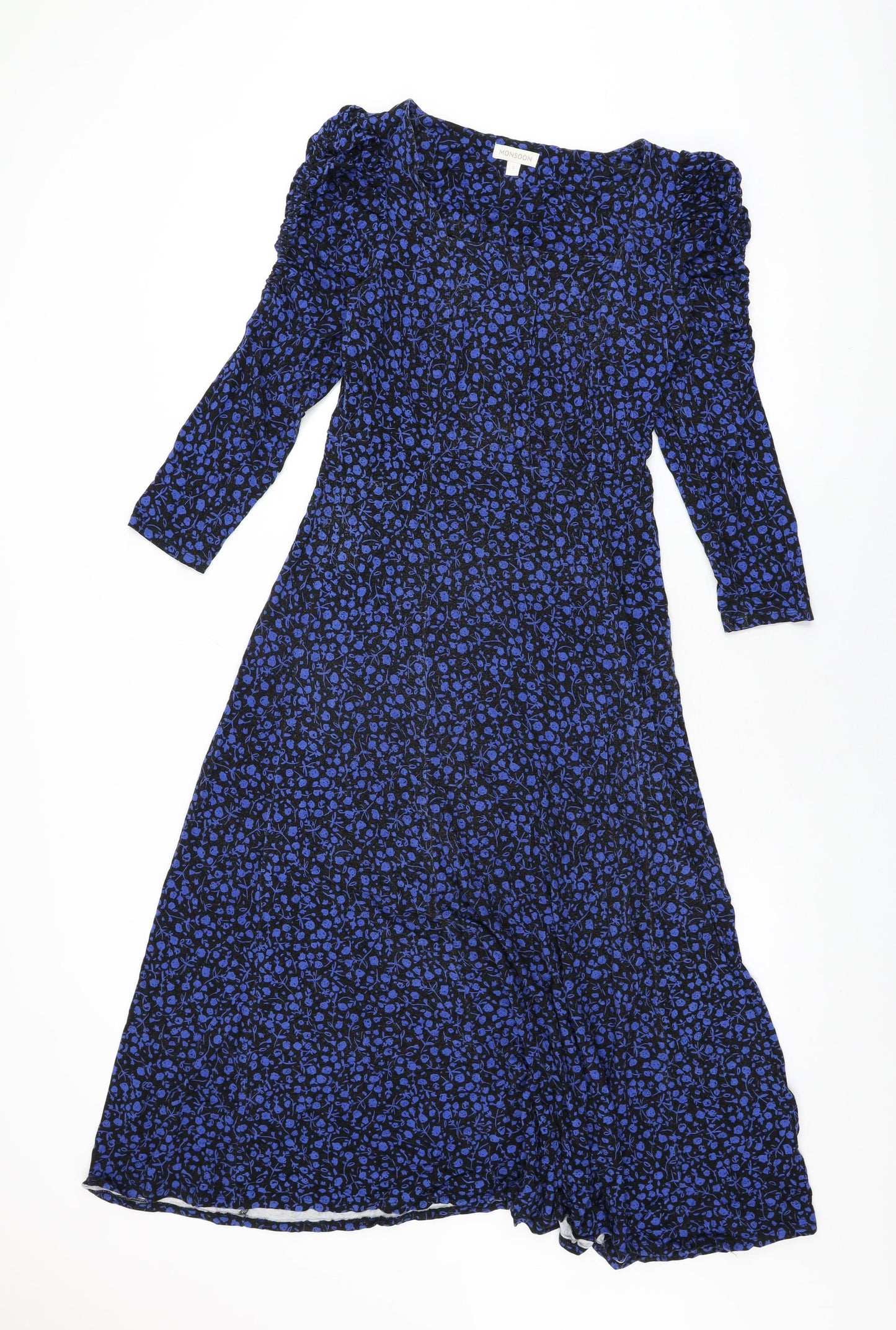 Monsoon Womens Black Floral Viscose A-Line Size S Square Neck Button