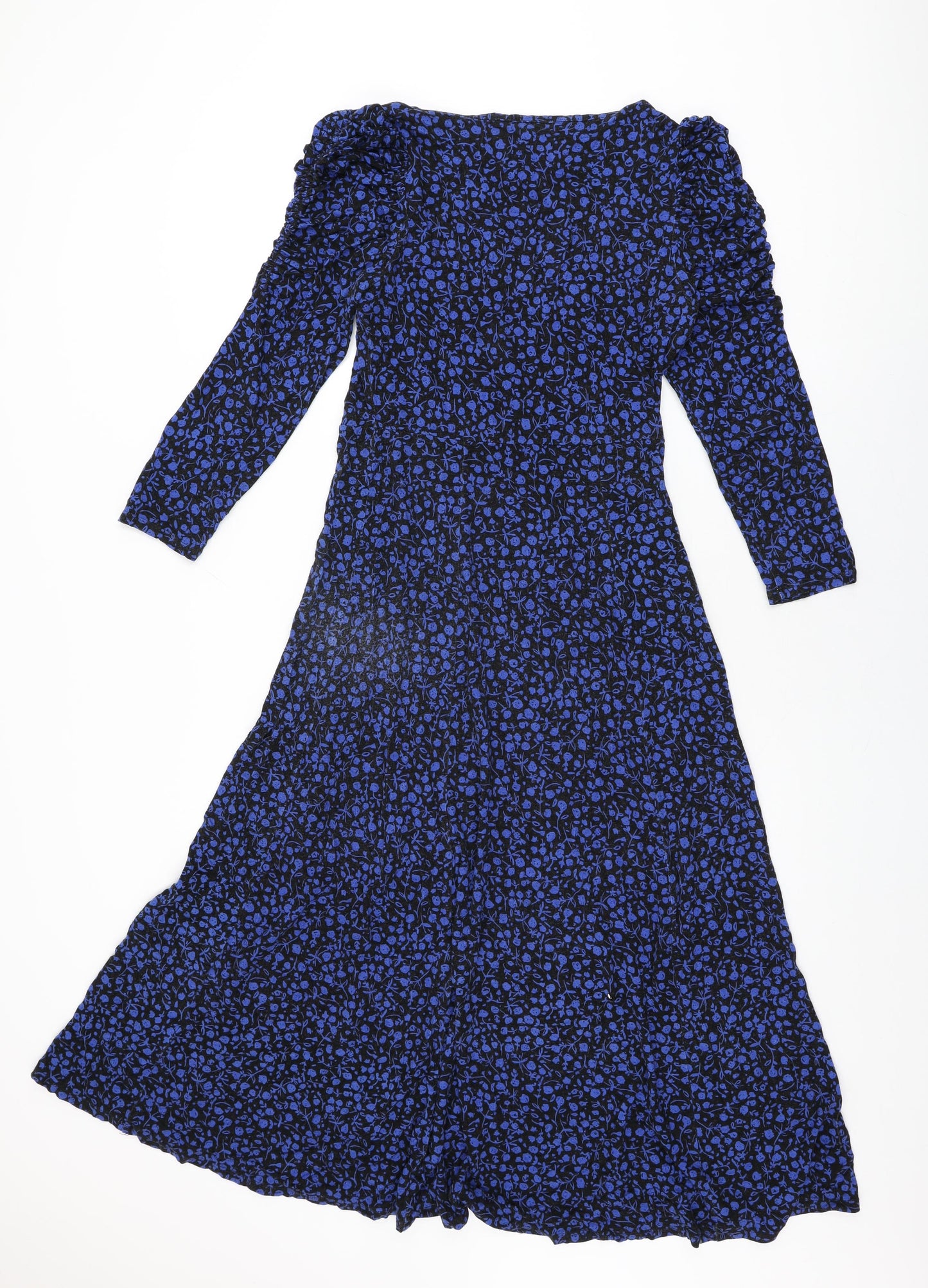 Monsoon Womens Black Floral Viscose A-Line Size S Square Neck Button