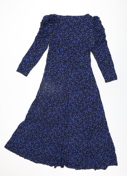 Monsoon Womens Black Floral Viscose A-Line Size S Square Neck Button