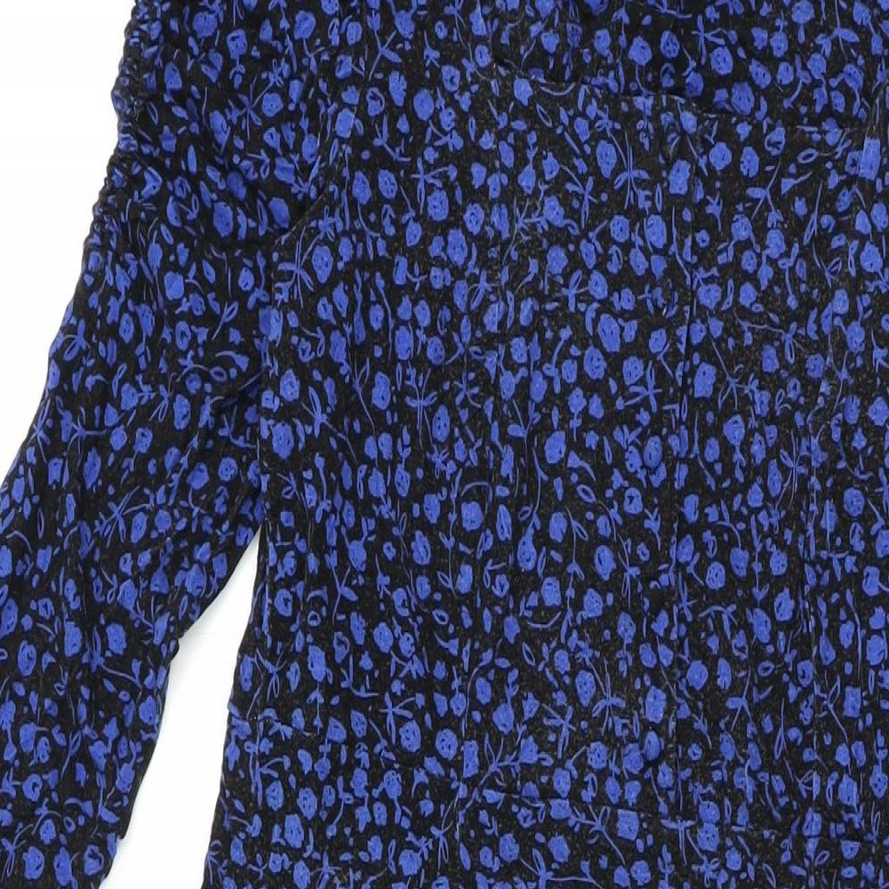 Monsoon Womens Black Floral Viscose A-Line Size S Square Neck Button