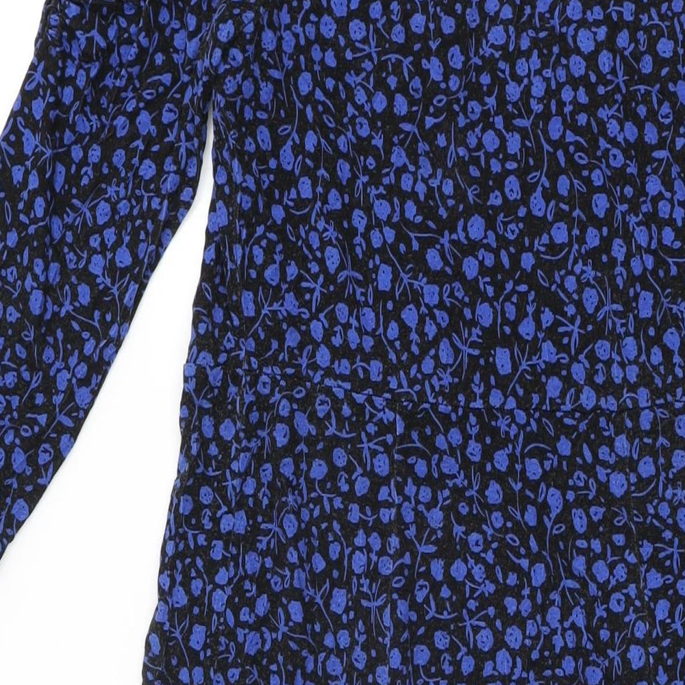 Monsoon Womens Black Floral Viscose A-Line Size S Square Neck Button