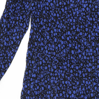 Monsoon Womens Black Floral Viscose A-Line Size S Square Neck Button