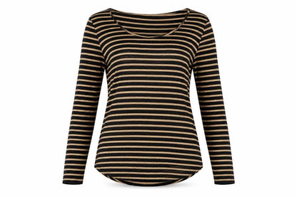 Marks & Spencer Womens Black Striped Acrylic Basic T-Shirt Size 8 Round Neck