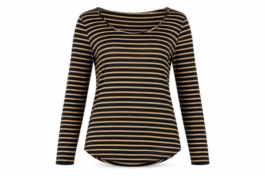 Marks & Spencer Womens Black Striped Acrylic Basic T-Shirt Size 8 Round Neck