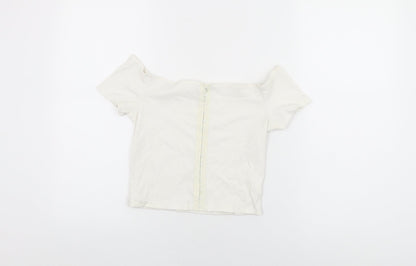 Topshop Womens White Polyester Cropped T-Shirt Size 10 Off the Shoulder