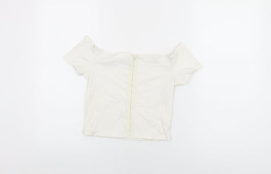 Topshop Womens White Polyester Cropped T-Shirt Size 10 Off the Shoulder